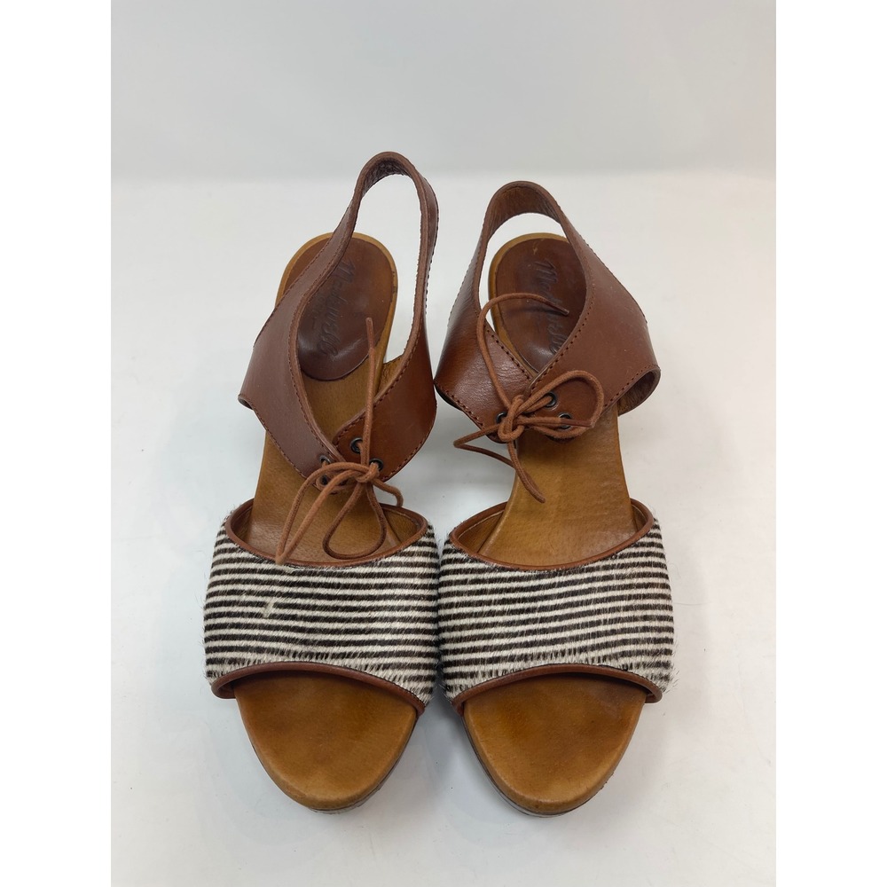 Madewell Platformโ Sandals Women 8 Brown Good Striped Calf Hair Lace Up Heels
